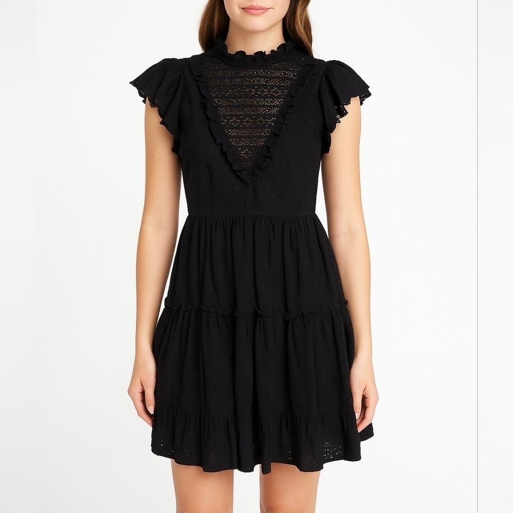 House of Harlow 1960 Black Ruffle eyelet Lace dress